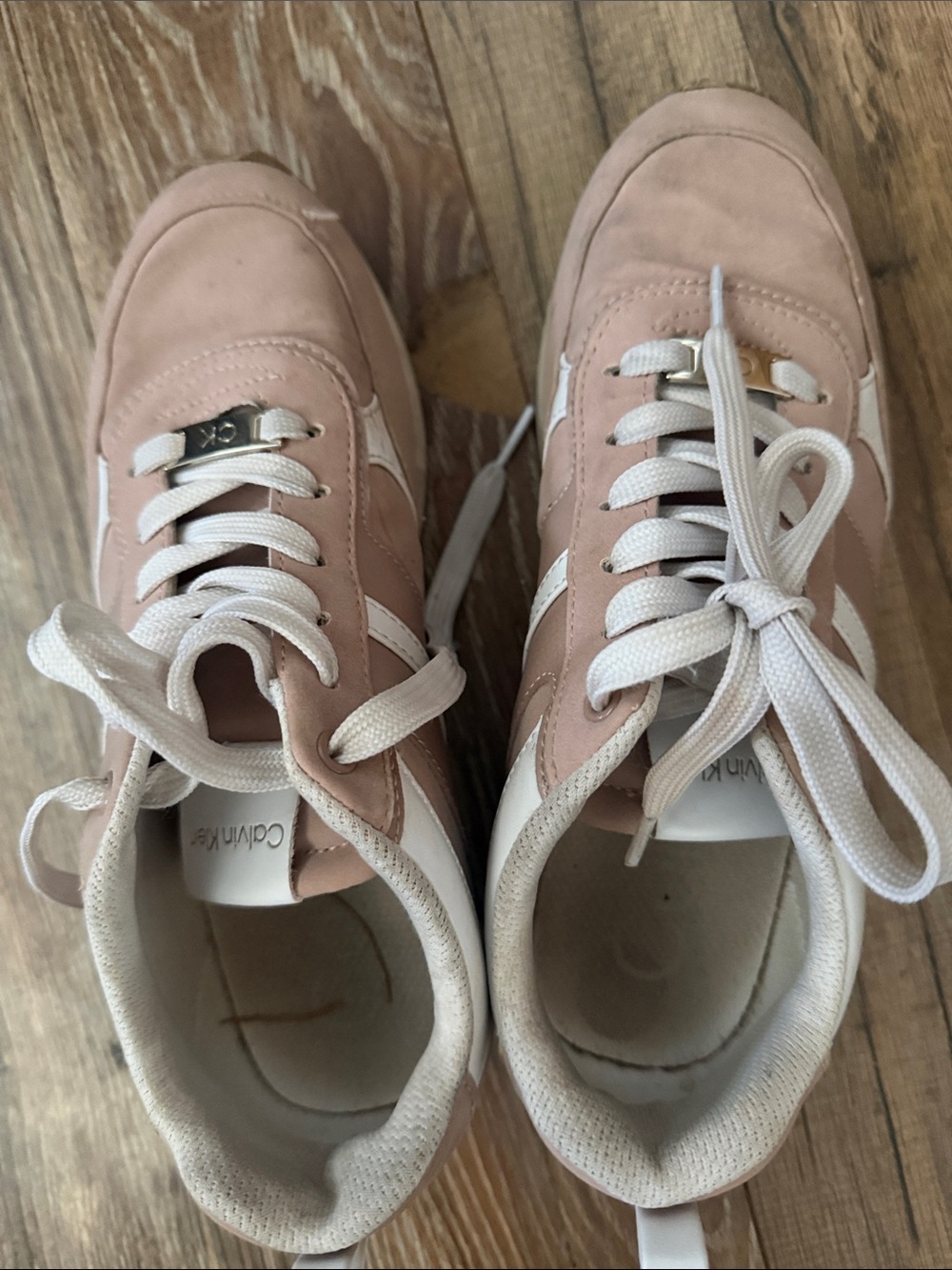 Calvin Klein women’s Blush Pink and White Lace-Up Sneakers
